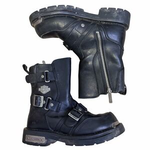 Harley Davidson Combat Biker Boots. Leather Womens 6/6.5 Steel Toe. Side Zipper